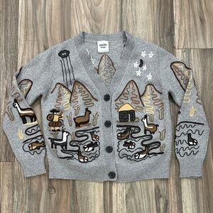 Authentic Hermes Gray Sweater with Brown and Gold Accents